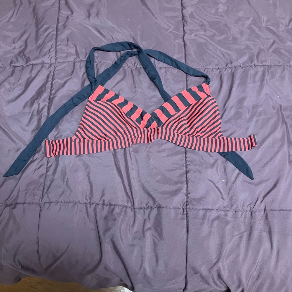 Striped Pink and Black Halter Bikini Top